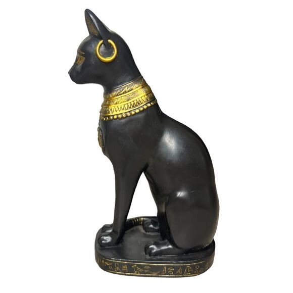 Egyptian Cat Goddess Bastet Seated With Hieroglyphs Base Figurine - Picture 3 of 5
